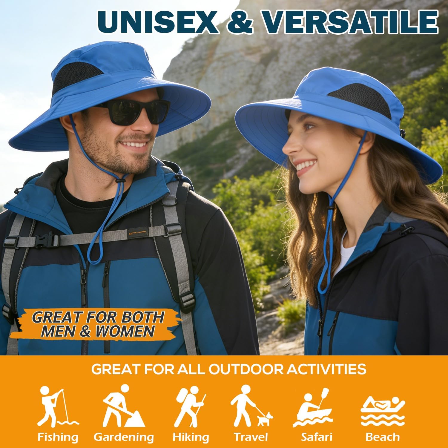 Wide Brim Sun Bucket Hat, Waterproof Boonie Hat for Men & Women