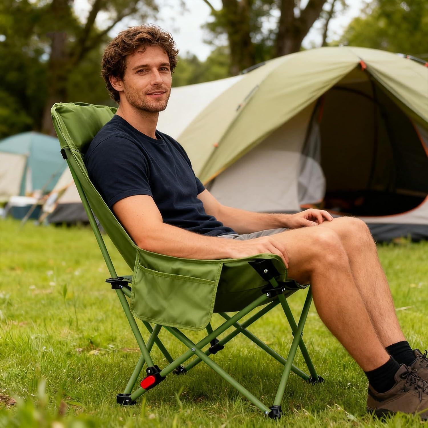 Camping Chairs for Adults, Beach Chairs for Adults, Lawn Chairs with Adjustable Backrest Suitable for Patio/Fishing/Beach/Camp, Includes A Storage Bag (Green)
