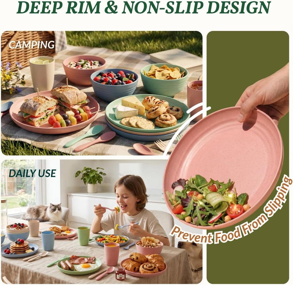 Homienly Wheat Straw Dinnerware Sets 20 PCS Cups and Plates Sets for Kitchen Microwave and Dishwasher Safe Plate Set Unbreakable Camping Dish Set Kids Plates and Bowls Sets for Picnic, RV (Multilight)