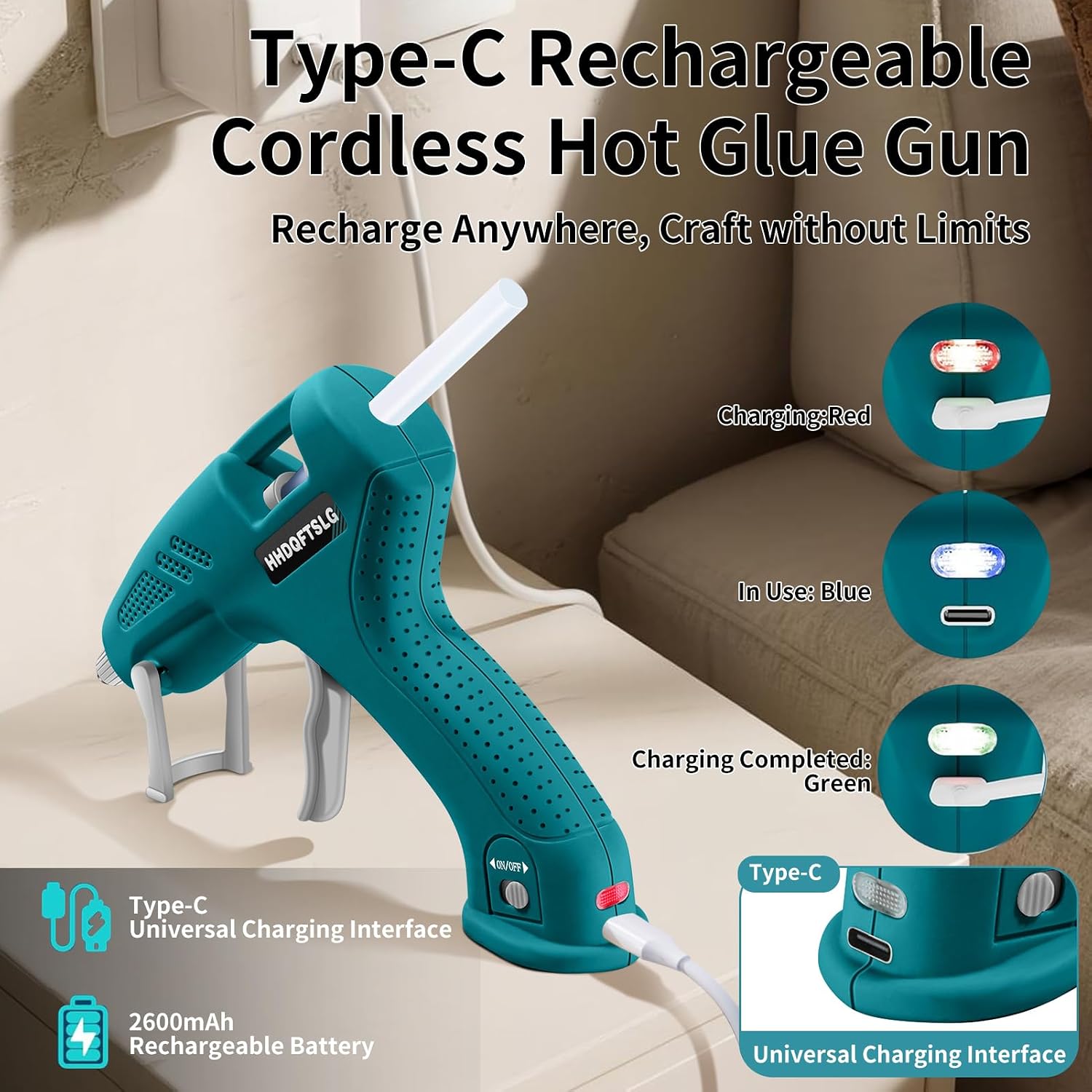 Cordless Hot Glue Gun Kit with 30 Sticks, Fast Heating 2.6Ah Rechargeable