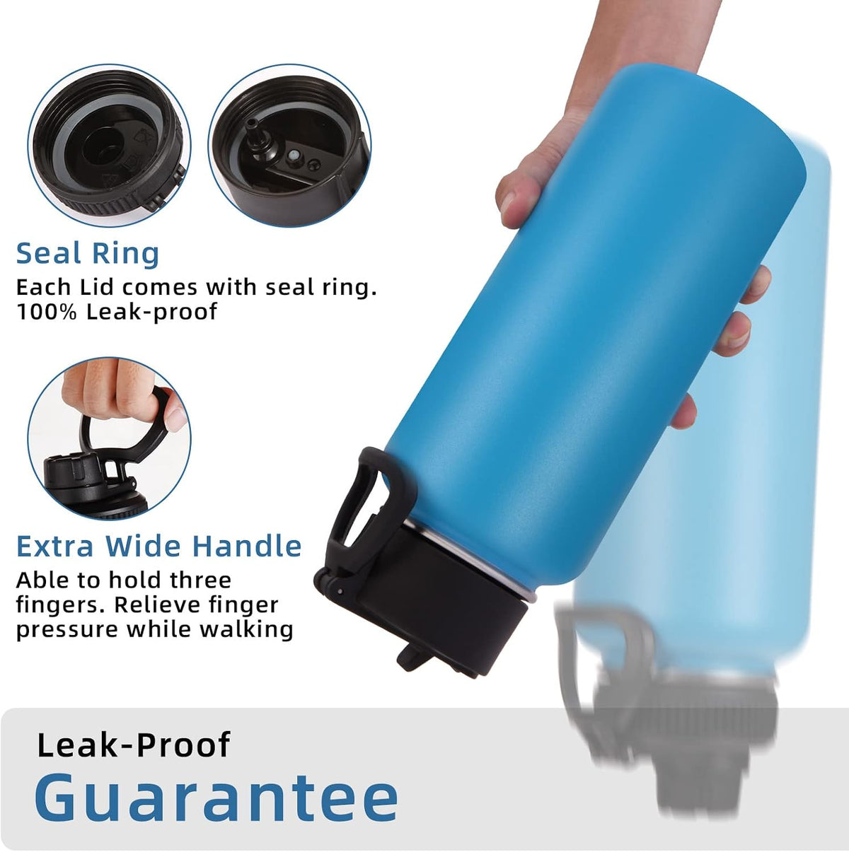 Volhoply 32 oz Water Bottle with Straw Lid & Spout Lid,Insulated Sports Water Bottle,Double Wall Vacuum Stainless Steel Cups,Leakproof Wide Mouth Metal Flask,Keeps Cold or Hot for Travel(Blue,1)