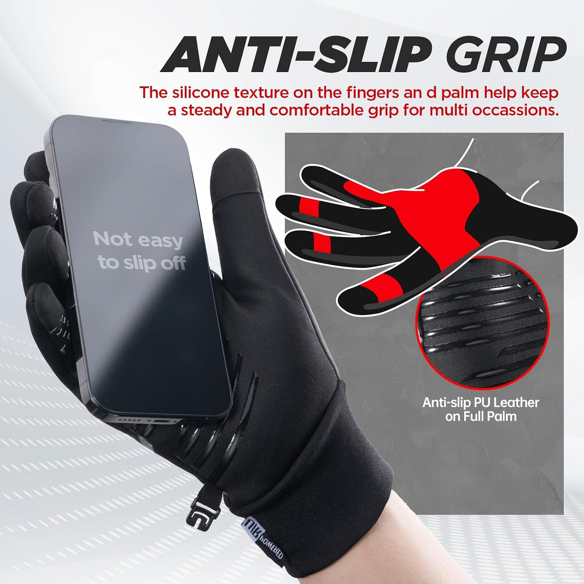 RUIXUE Winter Gloves for Men Women, Warm Thermal Windproof Touchscreen Non-Slip(Black,L)
