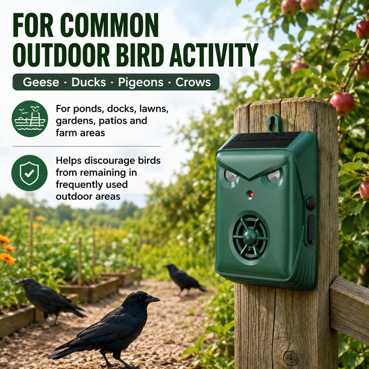 Solar Ultrasonic Bird Repellent Devices Outdoor Geese&Duck Deterrent