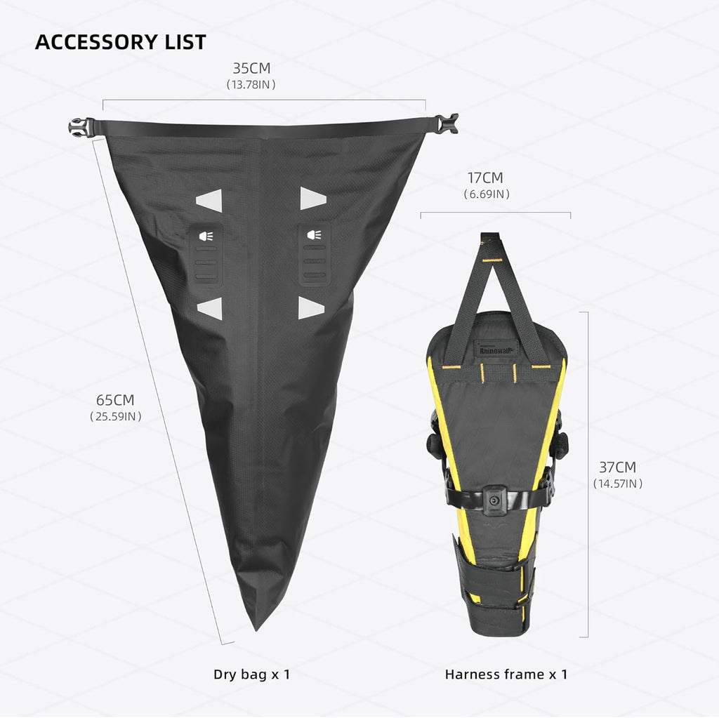 Rhinowalk Bike Saddle Bag Bicycle Saddle Pannier 14L Waterproof Storage Pouch Rear Rack Luggage Carrier Quick-Fit with Hardshell Frame & Interior (Yellow)