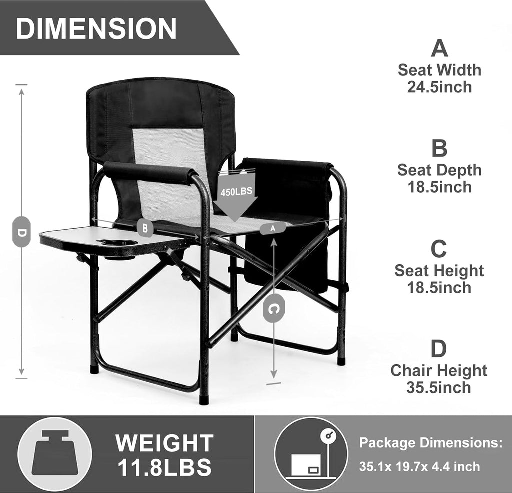 Yestomo Camping Chairs, Folding Chairs for Outside, Directors Chairs Foldable Adults Heavy Duty,Support to 450LBS