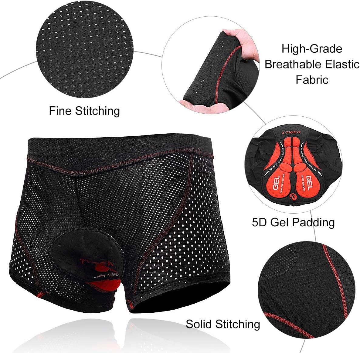 X-TIGER Men's Cycling Underwear Shorts 5D Padded Gel,MTB Biking Shorts Pants with Breathable,Adsorbent Design