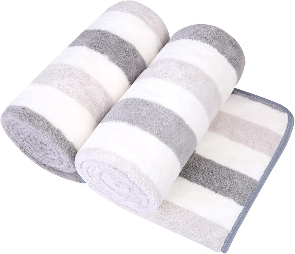 JML Microfiber Bath Towels, 30" x 60", Cabana Stripe Grey, Set of 2
