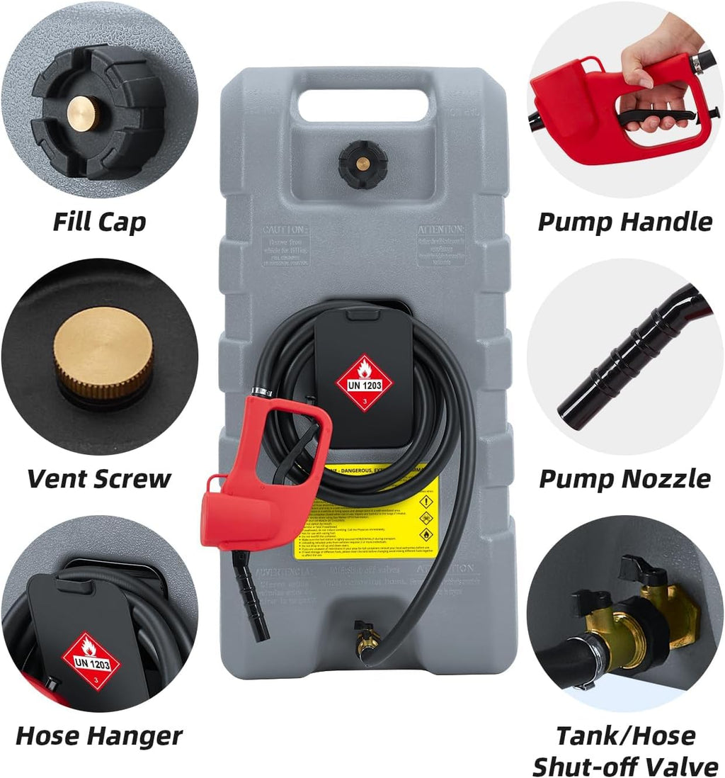 15 Gallon Gas Can, Fuel Transfer Tank, Portable Fuel Tank With Pump, Portable Gasoline Tank On Wheels With Le Fluid Transfer Siphon Pump and 10-Inch Hose, for Cars, Boats, Lawnmowers, ATVs, Tractor