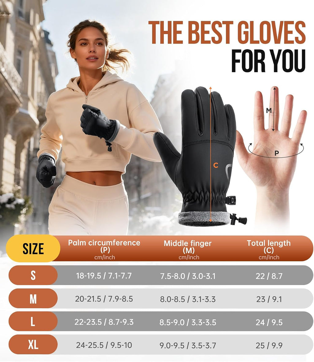 PULIOU Winter Waterproof Thermal Gloves for Men Women, Cold Weather Windproof Ski Snow Gloves with Touchscreen Fingers for Running Cycling Hiking Driving