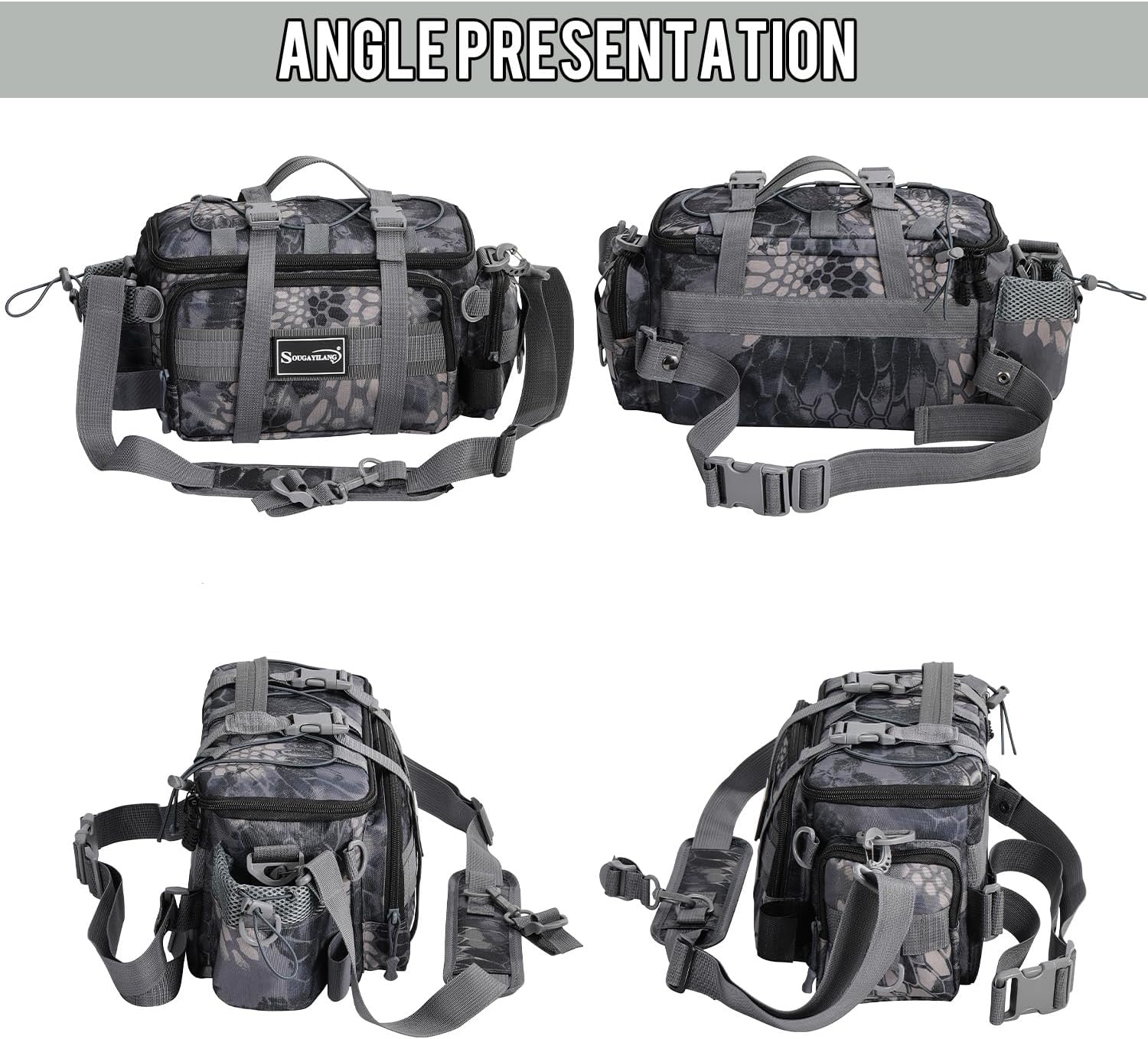 Sougayilang Fishing Tackle Bags with 3600 Tackle Tray - Fishing Tackle Storage Bags for Saltwater or Freshwater Fishing Gear - Padded Shoulder Strap - Tackle Box Bag Fishing Bag(Grey)