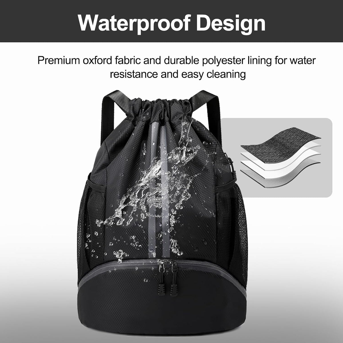 Hoedia Sports Drawstring Backpack - Swim Gym Bag for Women and Men