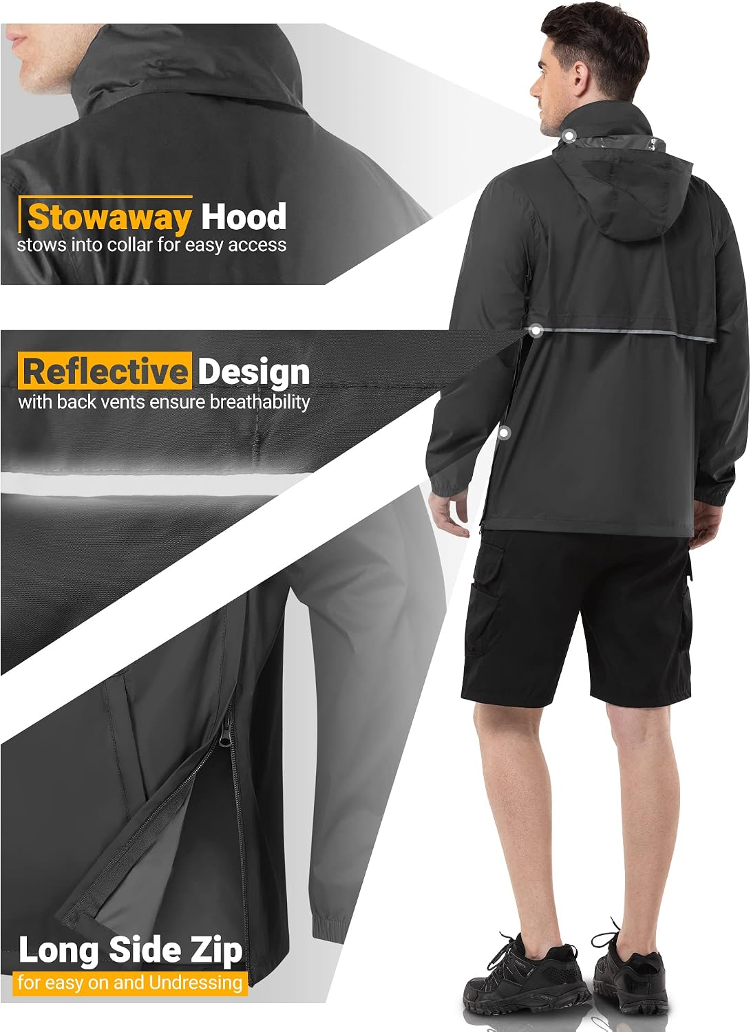 Outdoor Ventures Men's Rain Jacket Waterproof Lightweight Packable Pullover