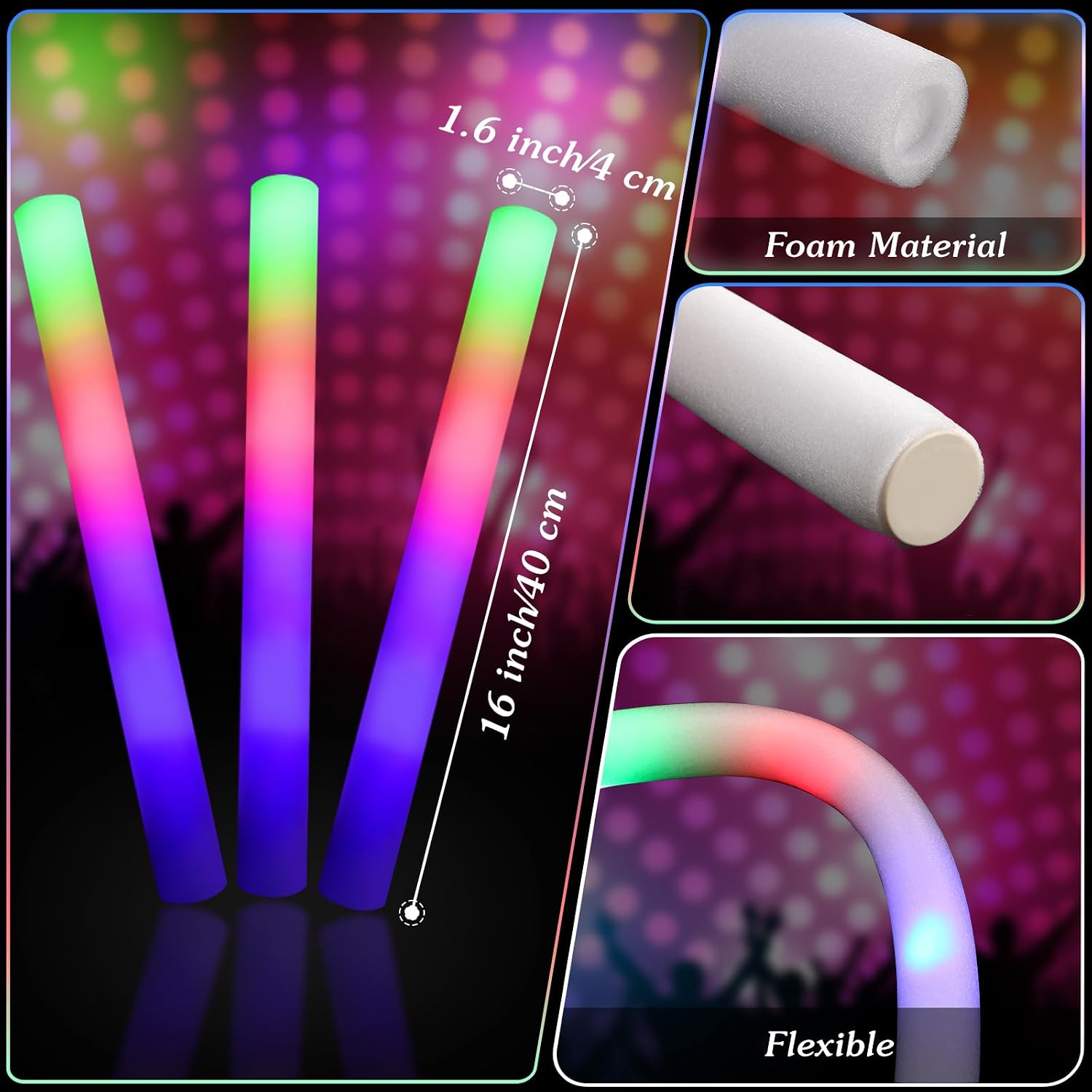 Maitys 72 Pcs Foam Stick Light up Glasses, Glow in the Dark Party Supplies