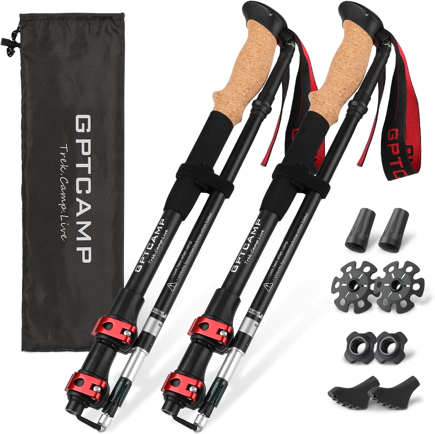 GPTCAMP Collapsible Hiking Trekking Poles with Cork EVA Grips