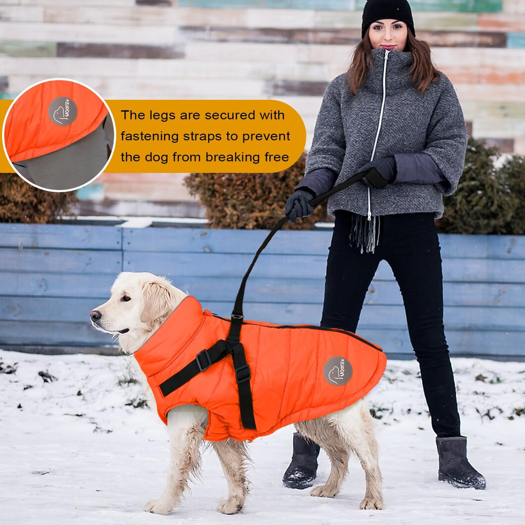Warm Dog Winter Coat,Waterproof Dog Jacket with Built-in Harnes (Green, L)