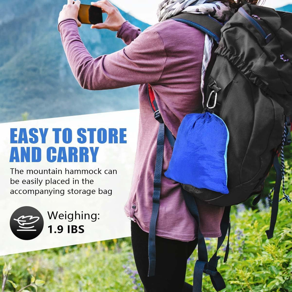 OBTANIM Camping Hammock 500lbs Portable Lightweight Single or Double Hammock with Tree Straps and Carry Bag for Camping Backpacking Hiking Travel Beach Outdoor Indoor (Blue and Dark Blue)