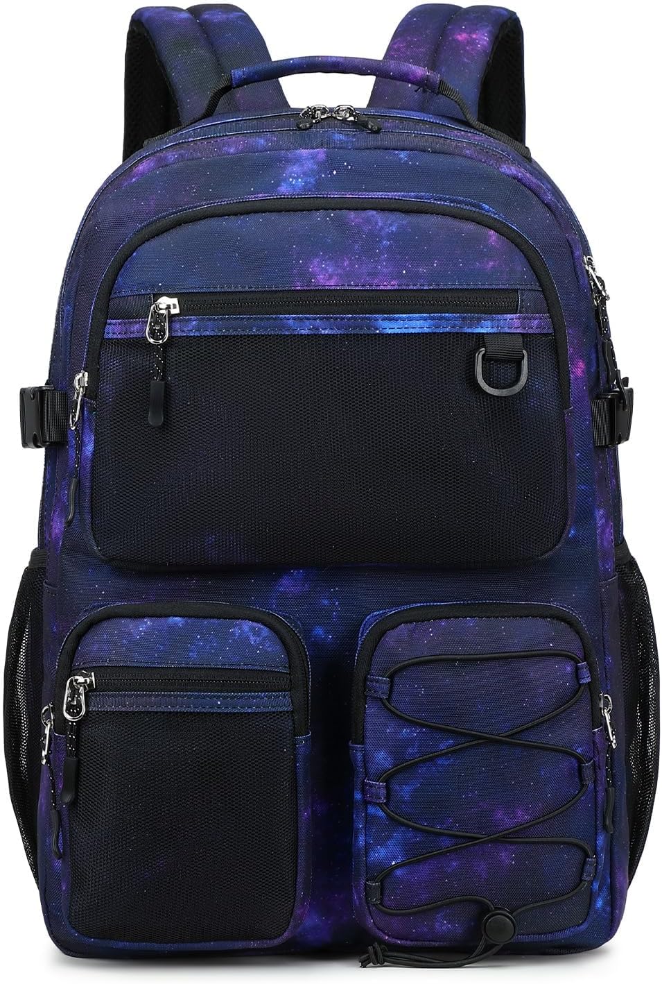 Lohol Multi-Pocket Backpack for Travel College, Heavy Duty Big Bookbag with 15.6 inch Laptop Compartment (Black Purple Galaxy