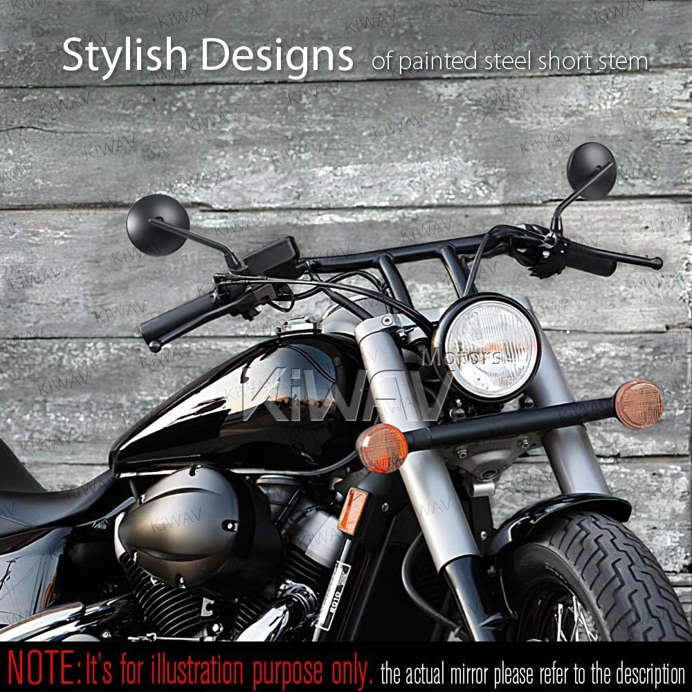 KiWAV Motorcycle 4 Inches Round Mirrors Rear View Side Old School Black Eclipse Short Stem Convex 10mm M10 1.25 Pitch Standard Threads Compatible for Most Metric Bikes Pack of a Pair