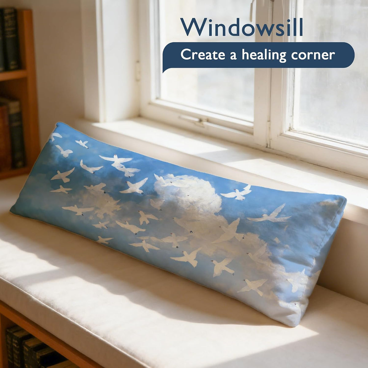 Blue Sky White Doves Pigeon 20x54 Body Pillow Cover, Pigeon Gifts for Women, Peaceful Flying Birds Long Body Pillowcase with Zipper for Bed Couch