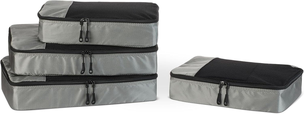 Amazon Essentials 4-Piece Packing Cubes Travel Accessories Set, Luggage Organizer with Double Zipper, Mesh Top, Space-Saving, Medium, Black (Previously Amazon Basics)