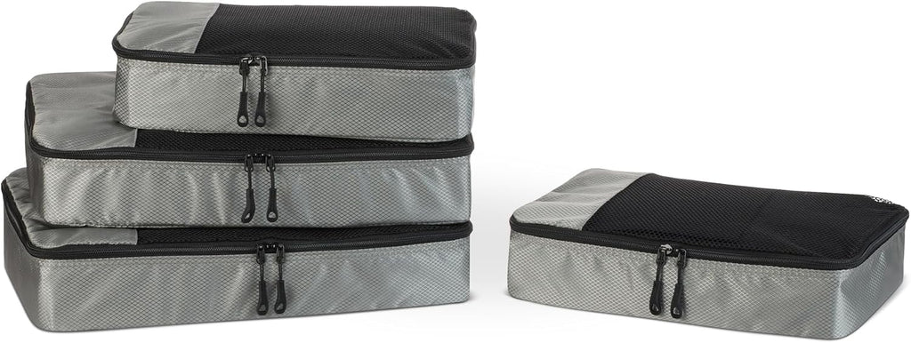 Amazon Essentials 4-Piece Packing Cubes Travel Accessories Set, Luggage Organizer with Double Zipper, Mesh Top, Space-Saving, Medium, Sky Blue (Previously Amazon Basics)