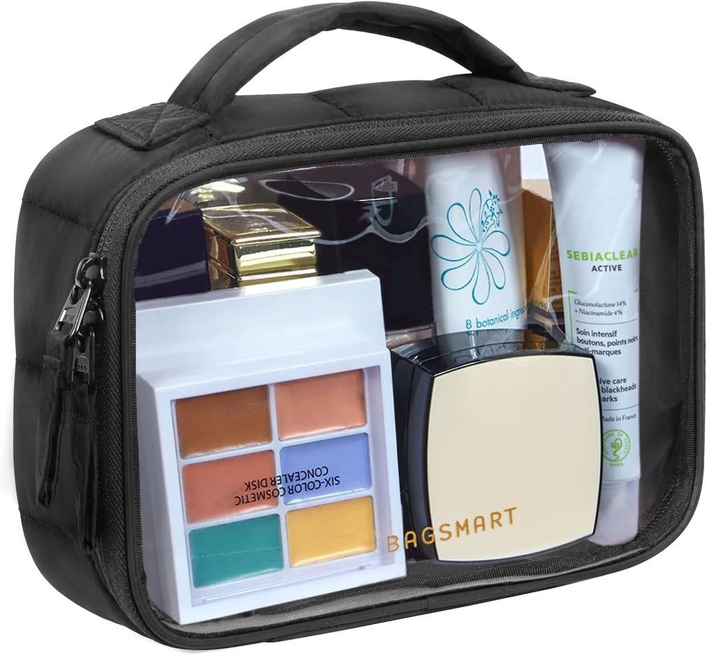 BAGSMART Puffy Clear Toiletry Bag, TSA-Approved & Wide-Open, 1-Pack, Pink