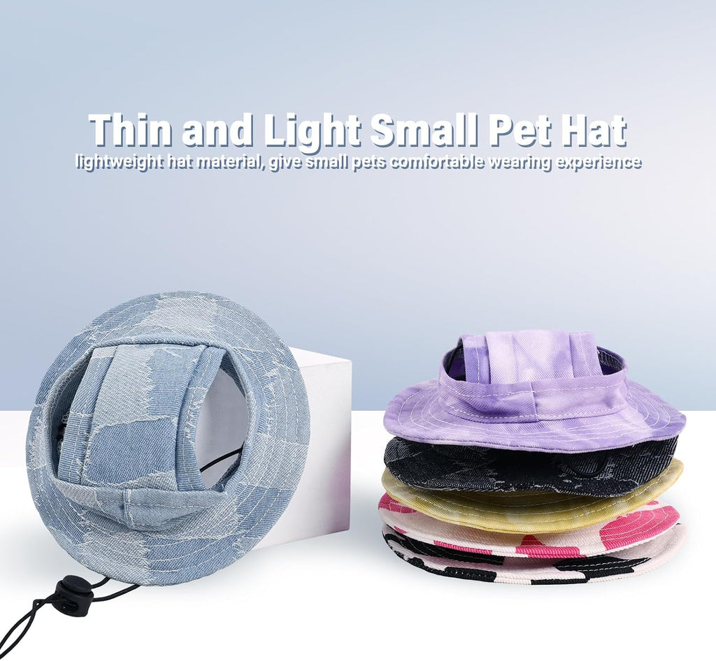 DENTRUN Cat Bucket Hat with Ear Hole, Cotton Birthday Bonnet for Small Pets