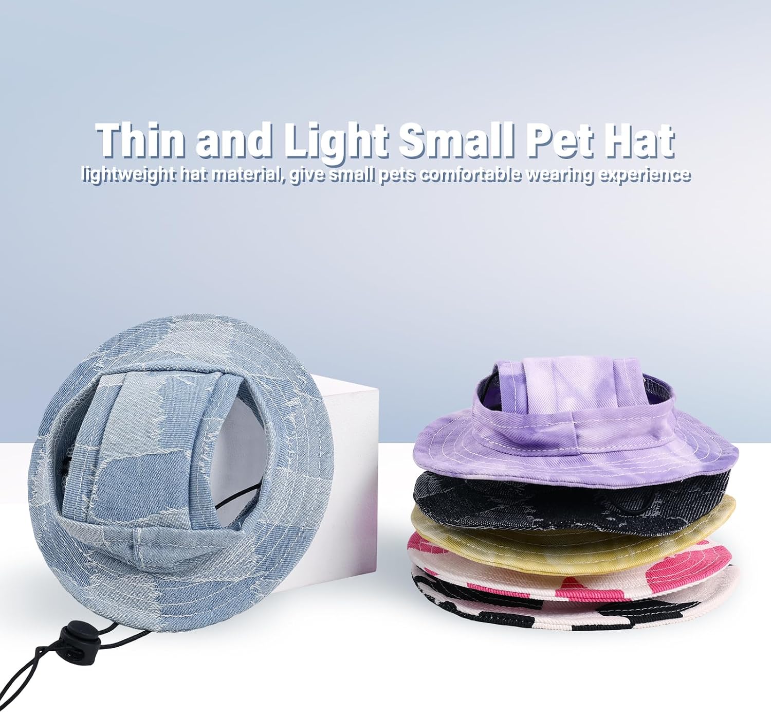 DENTRUN Cat Bucket Hat with Ear Hole, Cotton Birthday Bonnet for Small Pets