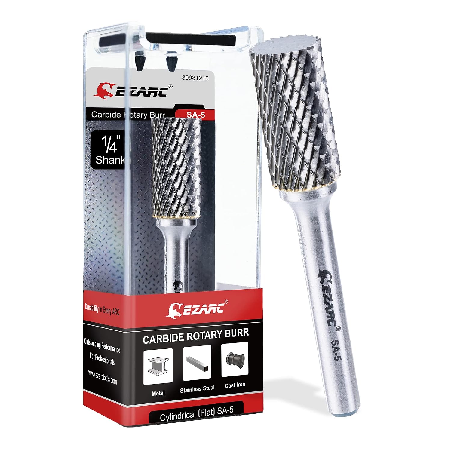 EZARC Tungsten Carbide Rotary Burr Set, 5PCS SC-5 Double Cut, 1/4" Shank