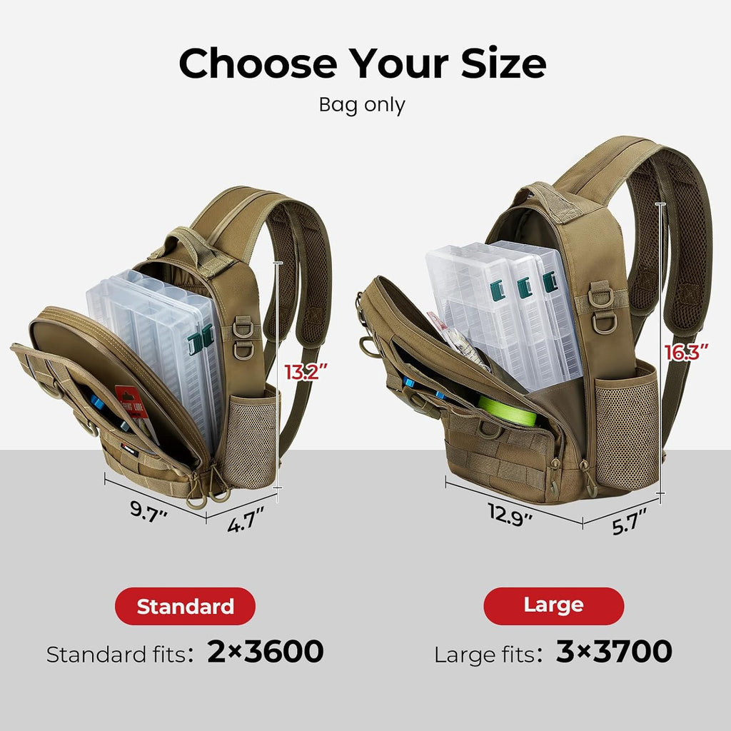 Piscifun Fishing Backpack, Rod Holders, Lightweight Sling Bag, Khaki Camo