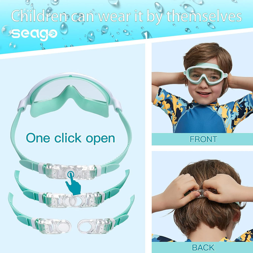 Seago Swim Goggles for Kids 3-14 Anti-Fog & UV Wide Clear View Boys Girls