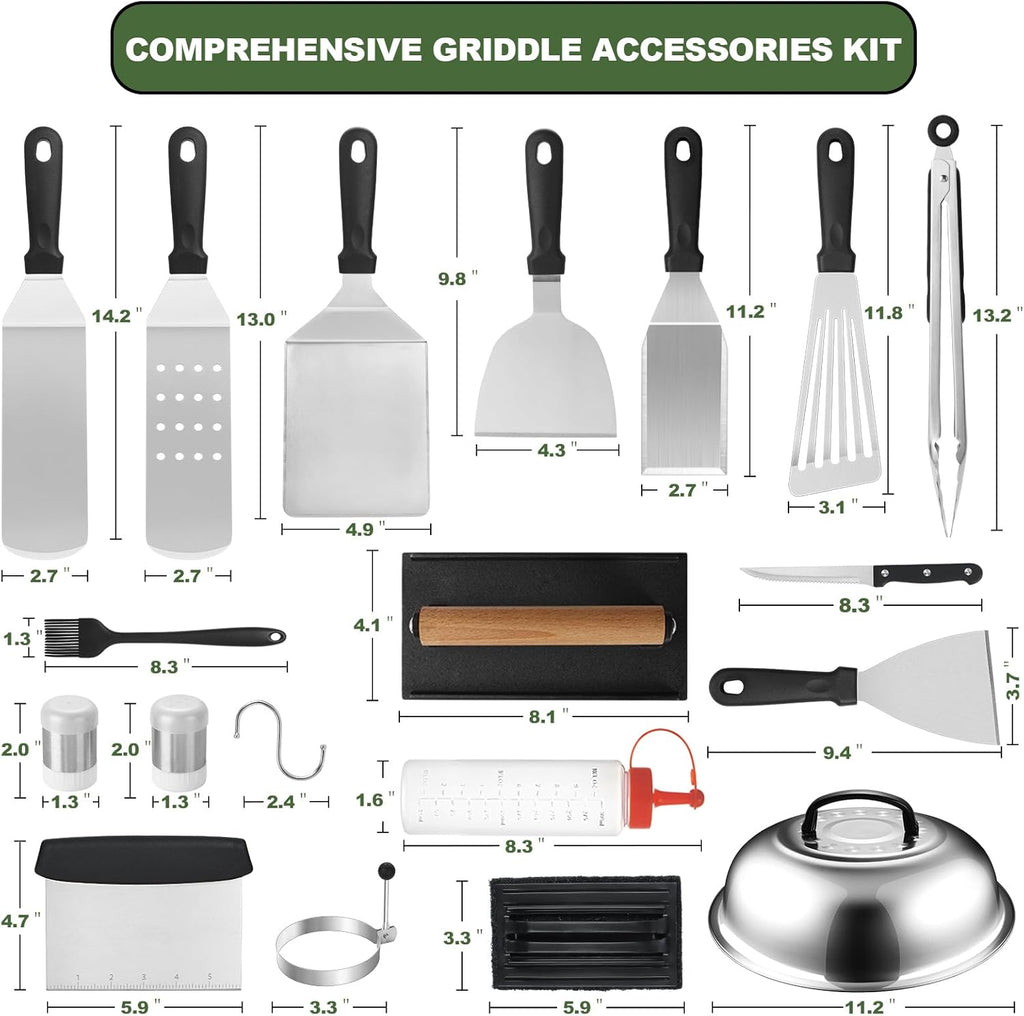 EWFEN 35PCS Griddle Accessories Kit, Flat Top Grill Accessories Set for Blackstone and Camp Chef, Grill Spatula Set with Enlarged Spatulas, Basting Cover, Scraper for Outdoor Barbecue