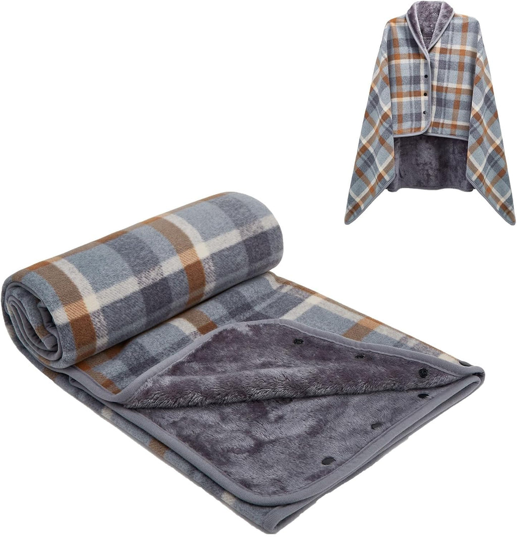 forestfish Fleece Wearable Blanket Oversized, Comfy Lightweight Lap Blanket Poncho Throw With Buttons, 63“x 55” (Grey, Medium(55”x39”))