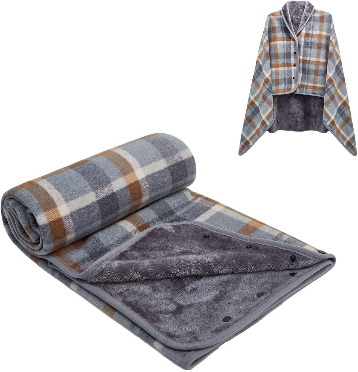 forestfish Fleece Wearable Blanket Oversized, Comfy Lightweight Lap Blanket Poncho Throw With Buttons, 63“x 55” (Grey, Medium(55”x39”))