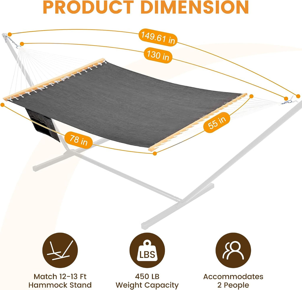 Lazy Daze Double Olefin Quick Dry Hammock with Spreader Bar for Outdoor