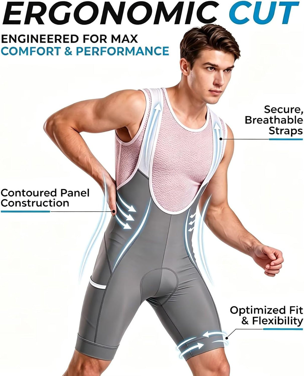 CEROTIPOLAR Men's Cycling Bib Shorts with 4D MaxCool Pad, Ergonomic Cut