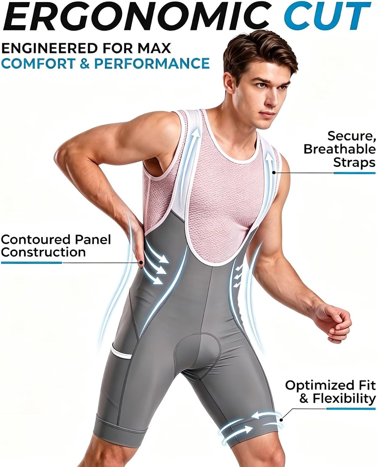 CEROTIPOLAR Men's Cycling Bib Shorts with 4D MaxCool Pad, Ergonomic Cut