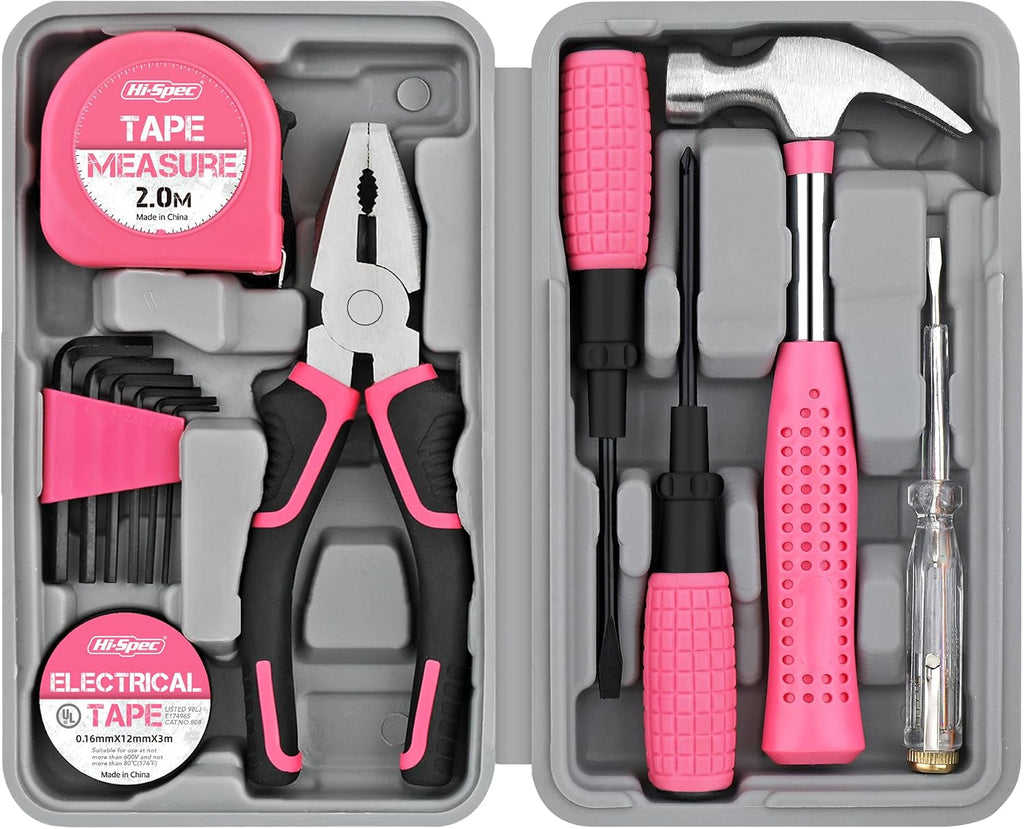 Hi-Spec Mini Tool Kit for College Dorm, Home and Office DIY, Pink