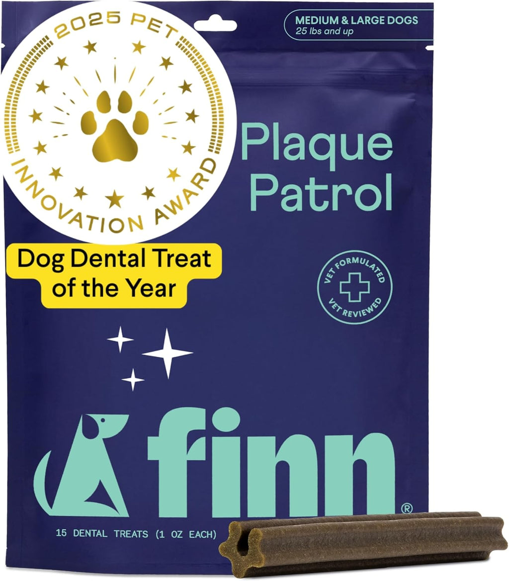 Finn Plaque Patrol Dental Chews - Fights Tartar & Bad Breath - Dogs 25+ lbs