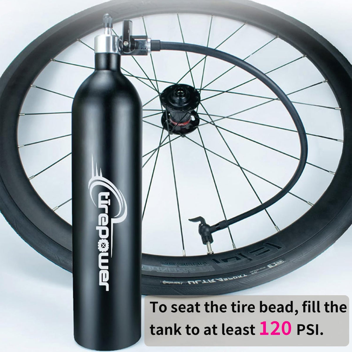 High-Pressure Tubeless Bike Tire Inflator Air Tank - 200 PSI Aluminum Alloy Bicycle Tyre Booster for MTB & Road Bike -Clik,Presta,Schrader valves Compatible