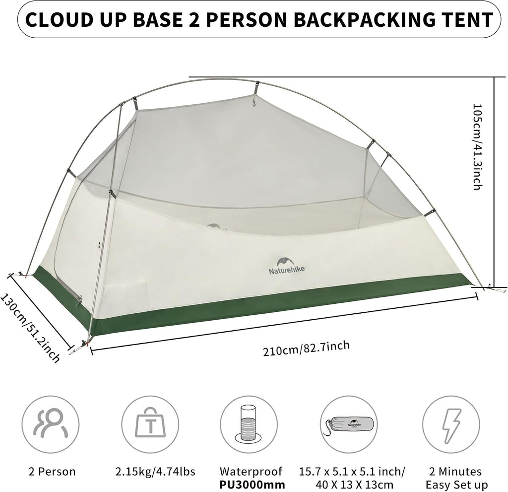 Naturehike Cloud-Up 2 Person Tent Lightweight Backpacking Tent with Footprint - Free Standing Ultralight Camping Hiking Backpack Tents Two Person Tent