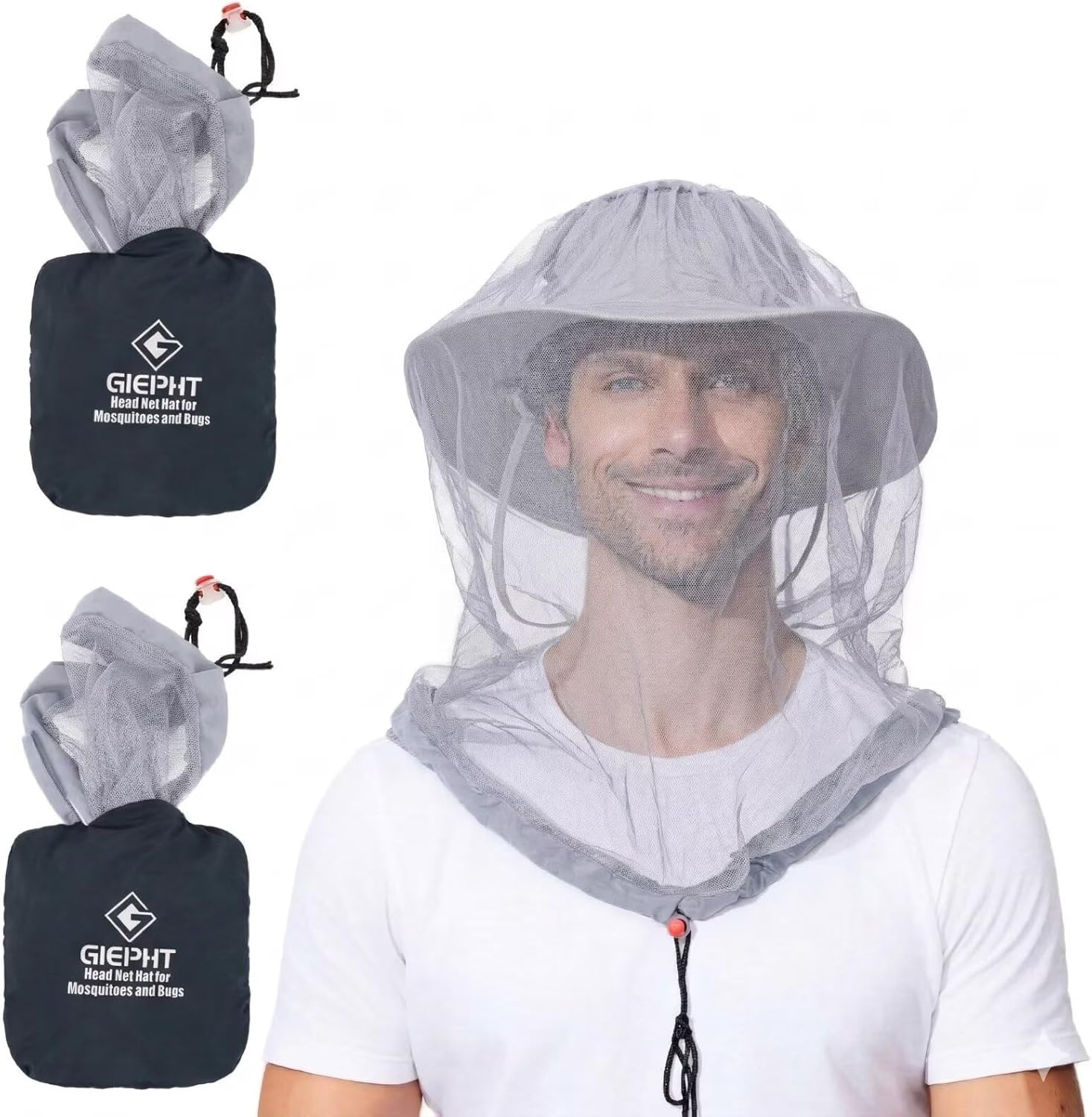 2 Pack Mosquito Head Net Mesh for Hiking & Outdoors,Bug Face Netting over Hat Adults Gnat Fly Insect Midge Protection