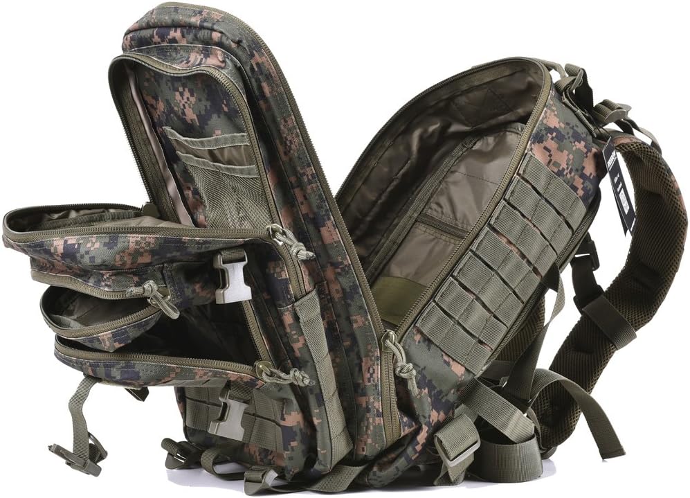 REEBOW GEAR 38L Tactical Backpack for Men 3 Day Military Bug Out Bag | Green Camouflage, Large Heavy Duty Backpacks, MOLLE Straps, Survival Sports Rucksack, for Sports Outdoor Trekking Hiking