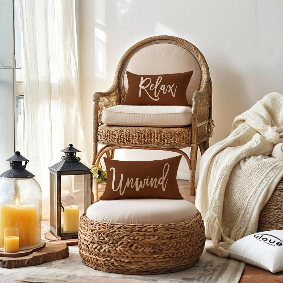 Relax Unwind Throw Pillow Covers 12x20 Farmhouse Spring Summer Decorative Lumbar Pillowcases Porch Patio Cushion Covers 2Pack for Bedroom Living Room Sofa Couch Home Decor (Coffee)
