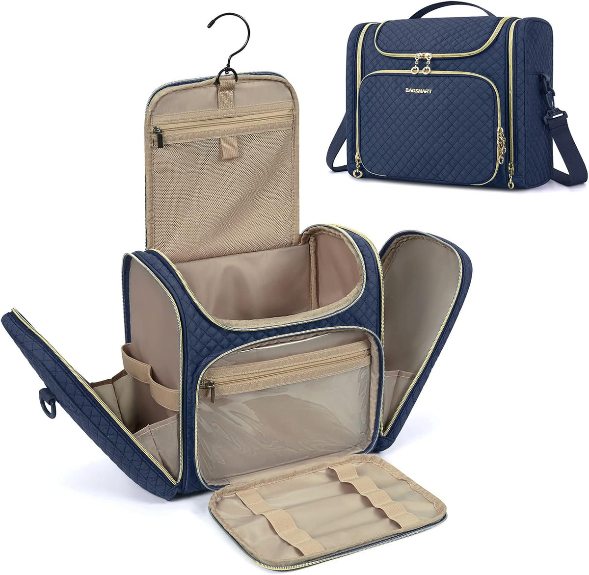 BAGSMART Women's Travel Toiletry Bag, Water-resistant Roomy, Navy Blue
