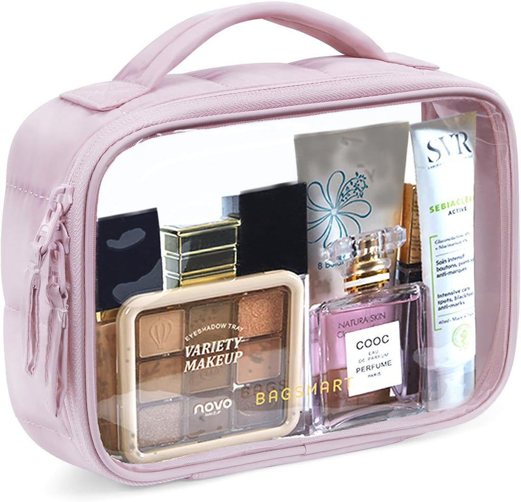 BAGSMART Puffy Clear Toiletry Bag, TSA-Approved & Wide-Open, 1-Pack, Pink