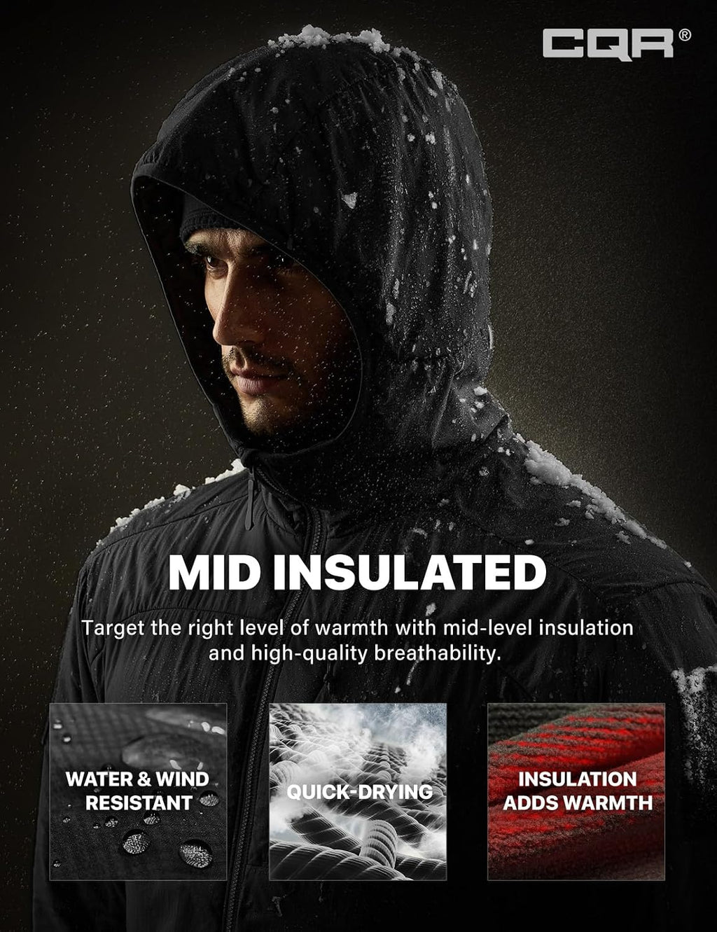 CQR Men's Lightweight Warm Insulated Jacket, Windproof Water Resistant Winter Active Coat for Hiking Work Outdoor Tactical
