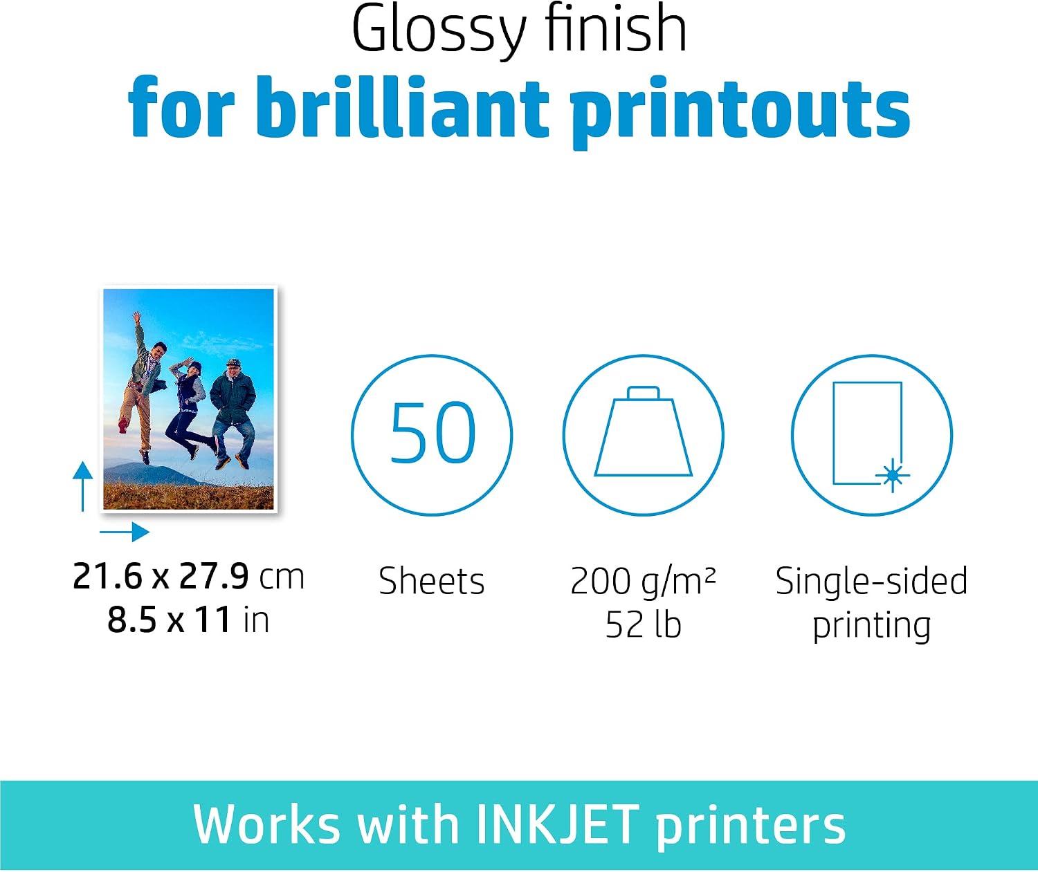 HP Everyday Photo Paper, Glossy, 8.5x11 in, 50 sheets (Q8723A)
