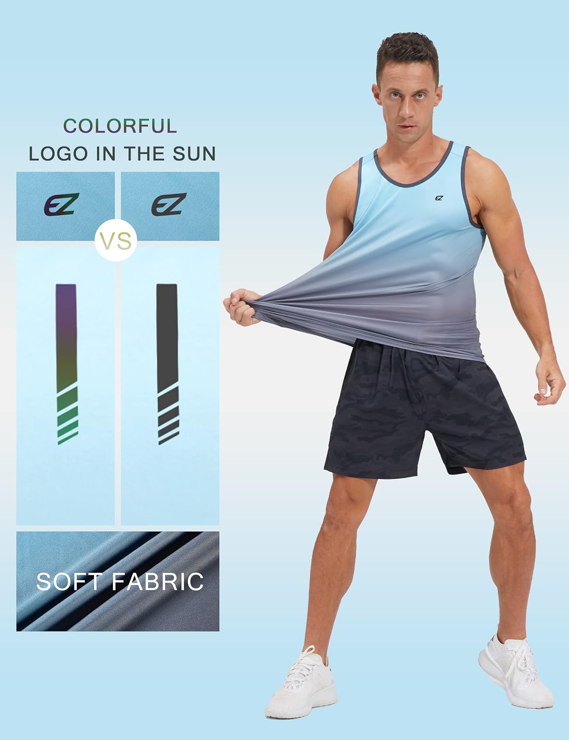 EZRUN Men's Quick Dry Workout Tank Top UPF 50+ Sweat-Wicking Gym Shirt