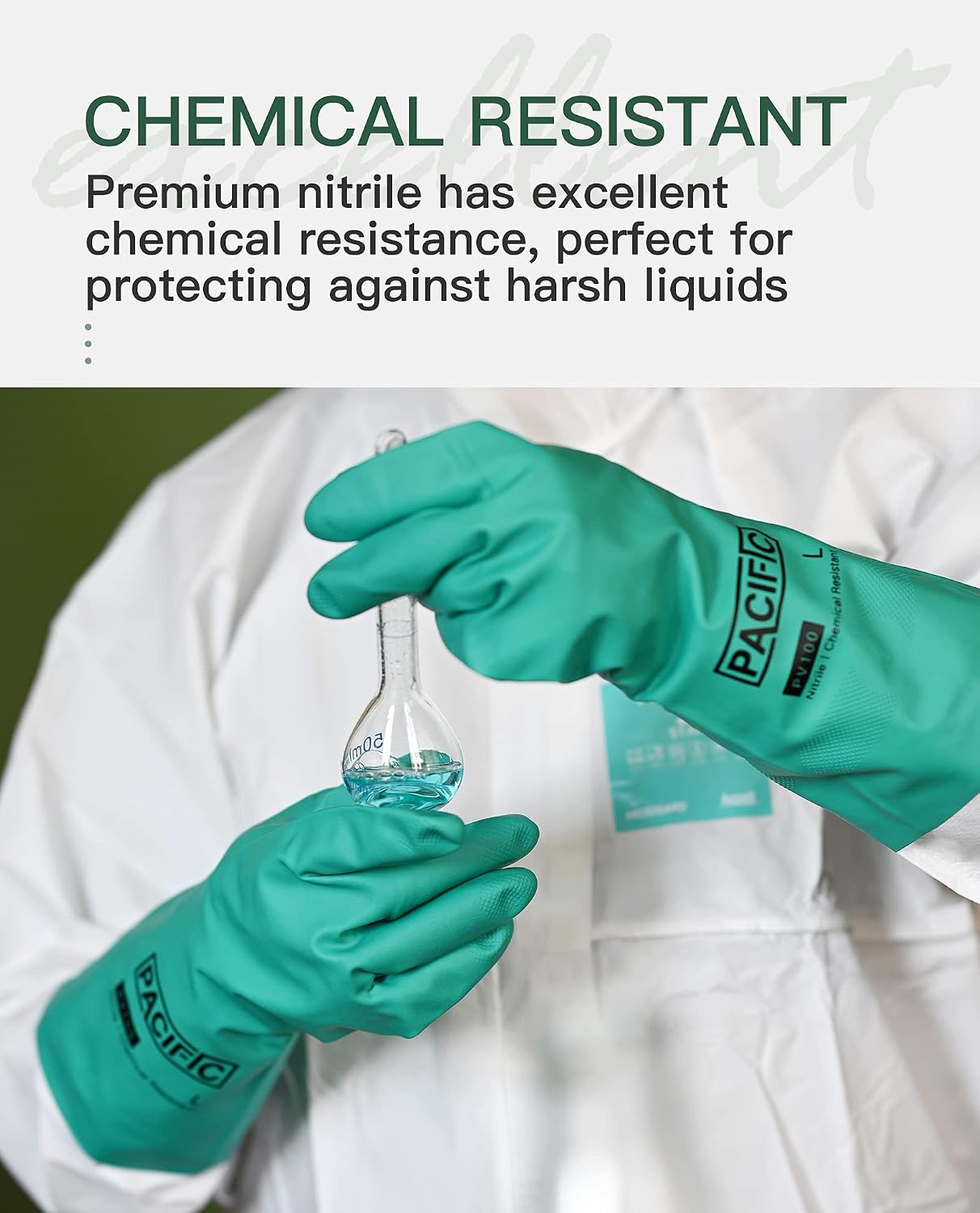 PACIFIC PPE 15 Mil Nitrile Chemical Resistant Gloves, Latex-Free, 2 Pairs